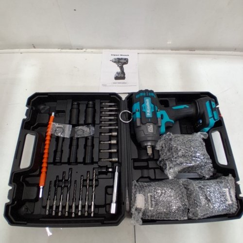 P-KOYEBOLT CORDLESS HIGH TORQUE IMPACT WRENCH KIT WITH 2 BATTERIES- 21 V, 2300 RPM - TEAL AND BLACK image 2