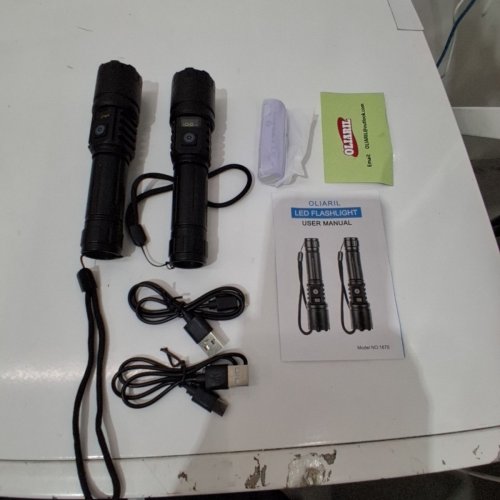 2PK OLIARIL RECHARGEABLE HIGH LUMEN LED FLASHLIGHTS - 990000 LM - BLACK (MODEL: 1670) image 4