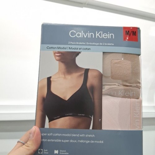 2PK WOMEN'S CALVIN KLEIN COTTON MODAL BRALETTES - MEDIUM - NUDE/PINK (STYLE: 1561688) image 2