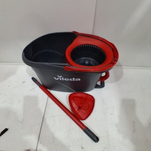 VILEDA EASYWRING SPIN MOP AND BUCKET SYSTEM WITH 2 EXTRA REFILL HEADS AND TELESCOPIC HANDLE - BLACK/RED (MODEL: 1898219) image 2