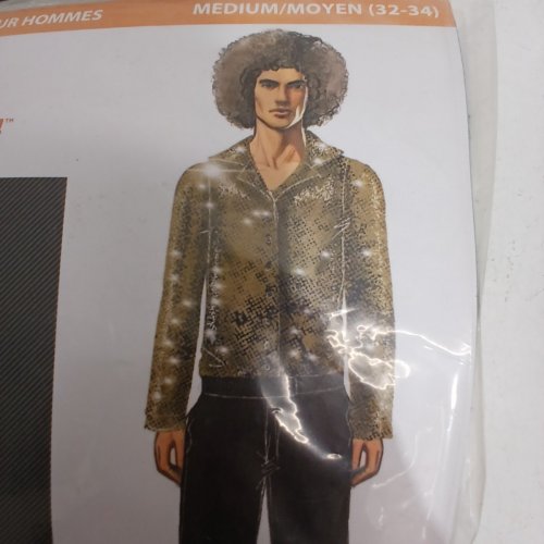 MEN'S WAY TO CELEBRATE DISCO SEQUIN COSTUME SHIRT - MEDIUM (32-34) - BLACK AND GOLD image 3