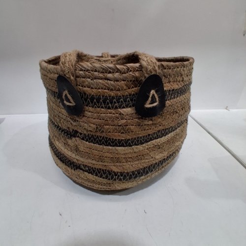 WOVEN BASKET - 10" X 8.5" - TAN/BLACK image 2