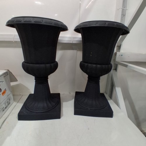 2PK VEVOR INDOOR/OUTDOOR GARDEN PRODUCTS DELUXE PLASTIC URN PLANTER/FLOWER POT - 9.8" X 16.5" - BLACK (PL50BK-2) image 2