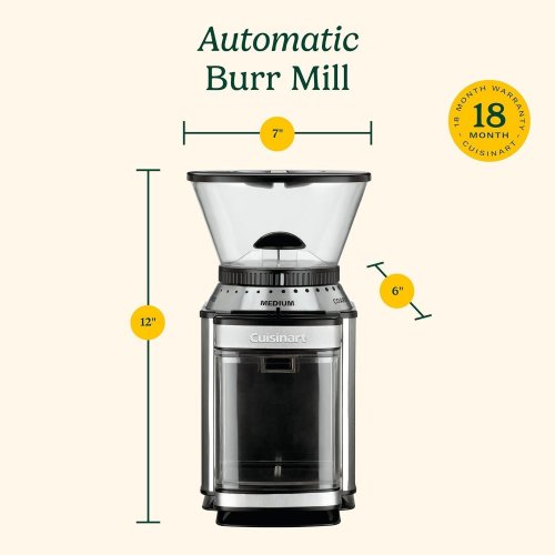 CUISINART SUPREME AUTOMATIC BURR COFFEE MILL GRINDER WITH 18 POSITION SELECTOR - 12" X 7" X 6" - SILVER (MODEL: DBM-8C) image 4