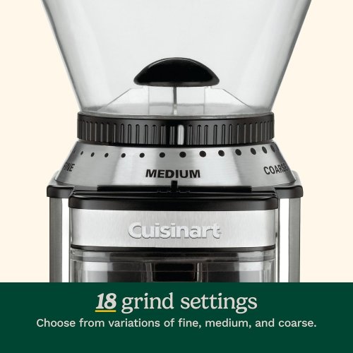 CUISINART SUPREME AUTOMATIC BURR COFFEE MILL GRINDER WITH 18 POSITION SELECTOR - 12" X 7" X 6" - SILVER (MODEL: DBM-8C) image 5