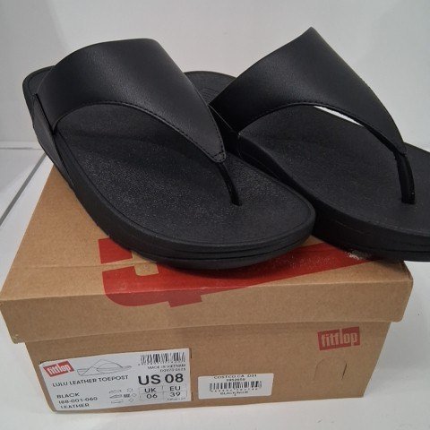 WOMENS FITFLOP LULU LEATHER TOEPOST SANDALS - SIZE 8 - BLACK (STYLE: 1952659) image 2
