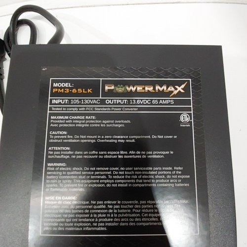 POWERMAX DECK MOUNT RV CONVERTER CHARGER LITHIUM COMPATIBLE - 65A 12V DC - BLACK (MODEL: PM3-65LK) image 3