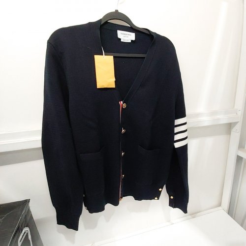 THOM BROWNE COTTON CREPE V NECK CARDIGAN - 3 - NAVY (MODEL: MKC171A-00219-415) image 4
