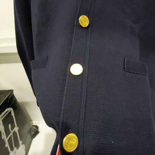 THOM BROWNE COTTON CREPE V NECK CARDIGAN - 3 - NAVY (MODEL: MKC171A-00219-415) image 7