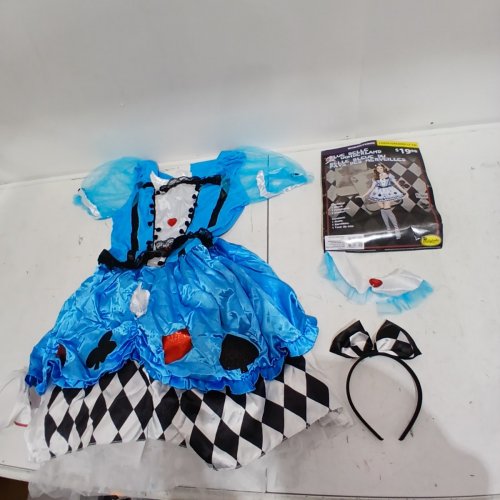 3PC WOMEN'S BLUE BELLE OF WONDERLAND COSTUME - LARGE (12-14) - BLUE image 2