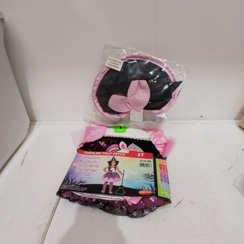 2PC GIRLS GOODMARK UNICORN WITCH COSTUME DRESS AND HAT -SIZE 2T - PINK / BLACK image 2