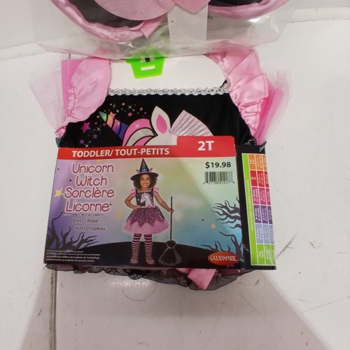 2PC GIRLS GOODMARK UNICORN WITCH COSTUME DRESS AND HAT -SIZE 2T - PINK / BLACK image 3