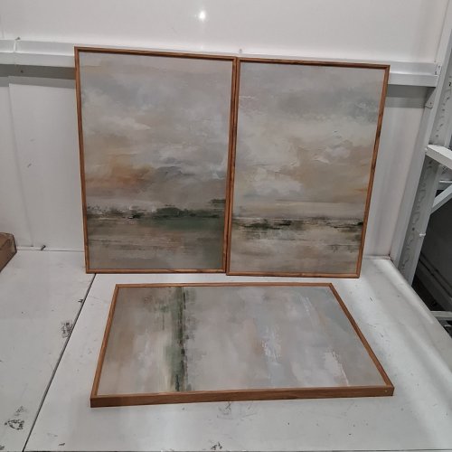 3PC CHDITB ABSTRACT PASTEL FRAMED CANVAS WALL ART - 16" X 24" - GREY/GREEN image 2