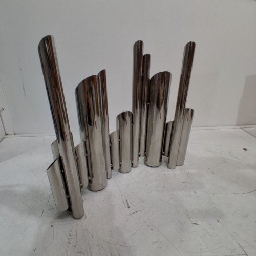 COSMOLIVING BY COSMOPOLITAN STAINLESS STEEL ORGAN PIPE TUBE VASE - 14" X 12" X 4" - SILVER image 3