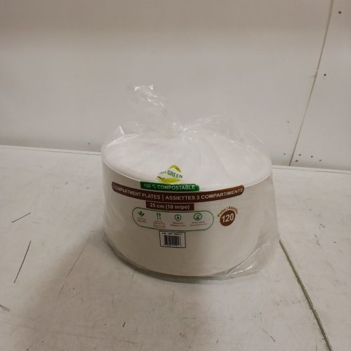 120PK GO4GREEN COMPOSTABLE PAPER PLATES WITH 3 SECTIONS - 10" - WHITE - (MODEL: 1956317) image 2