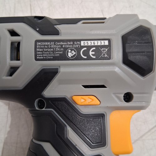 DEKO CORDLESS USB-C RECHARGEABLE DRILL - 8V - GREY/BLACK/ORANGE (MODEL: DKCD08XL02) image 3