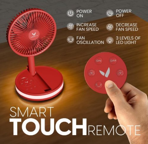VENTY PORTABLE RECHARGEABLE FAN WITH CARRYING CASE- FOLDABLE & EXTENDABLE - 4 POWER SPEEDS - RED image 2