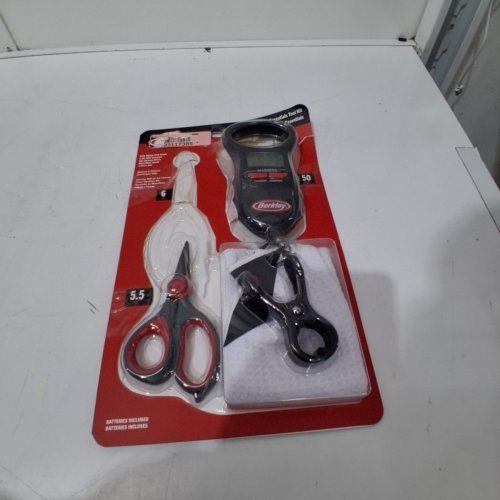4PC BERKLEY ANGLER ESSENTIALS TOOL KIT WITH SCALE, PLIERS, SCISSORS AND TOWEL - 50LBS MAX - RED/BLACK image 6