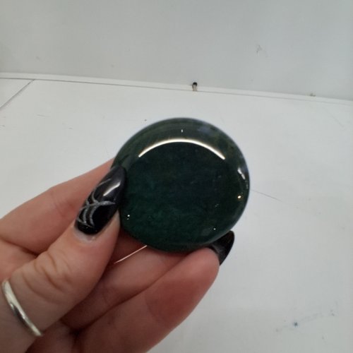 NATURAL POLISHED MOSS AGATE STONE PALM STONE - 42 MM image 2