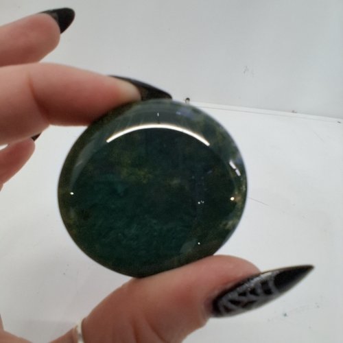 NATURAL POLISHED MOSS AGATE STONE PALM STONE - 42 MM image 3