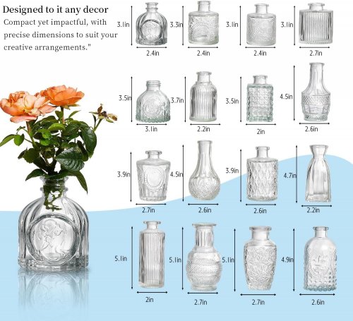 64PK MINIATURE GLASS BUD VASE SET - ASSORTED STYLES - CLEAR image 2