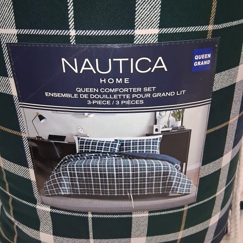 3PC NAUTICA PLAID COMFORTER SET - QUEEN - NAVY GREEN image 2