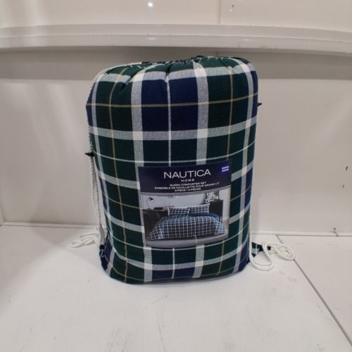 3PC NAUTICA PLAID COMFORTER SET - QUEEN - NAVY GREEN image 4
