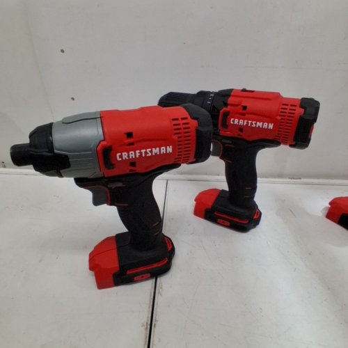 4PC CRAFTSMAN V20 MAX CORDLESS POWER TOOL KIT, CIRCULAR SAW WITH 6 1/2" BLADE, 1/4" IMPACT DRIVER, 1/2" DRILL/DRIVER, LED TASK LIGHT, BATTERY/CHARGER INCLUDED - RED /BLACK - (MODEL:CMCK401D2AM) image 5