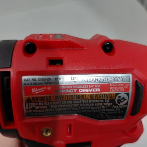 MILWAUKEE M12 SUBCOMPACT BRUSHLESS 1/4" HEX IMPACT DRIVER ** TOOL ONLY** - 12 V - RED / BLACK (MODEL: 3450-20) image 2