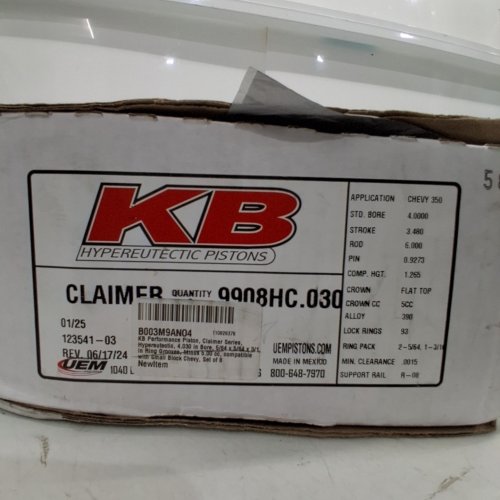 8PC KB PERFORMANCE PISTON FLAT TOP PISTON SET FOR SMALL BLOCK CHEVROLET - MINUS 5.00CC, 4.030" BORE - GREY (MODEL: 9908HC.030) image 2