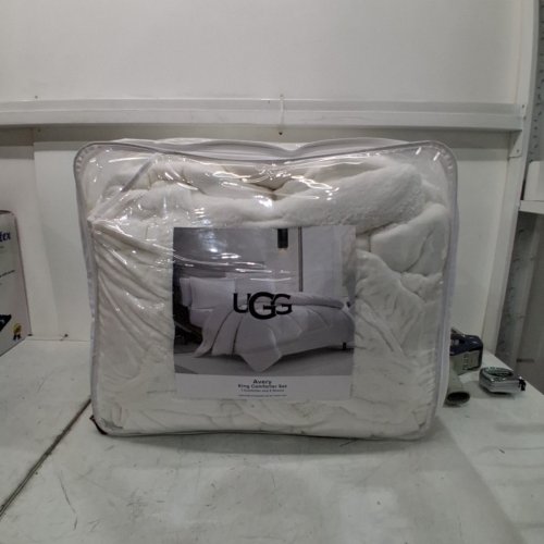 3PC UGG AVERY REVERSIBLE SHERPA LINED PLUSH COMFORTER SET - KING - WHITE image 2