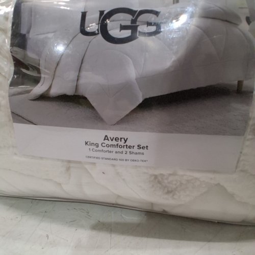 3PC UGG AVERY REVERSIBLE SHERPA LINED PLUSH COMFORTER SET - KING - WHITE image 3