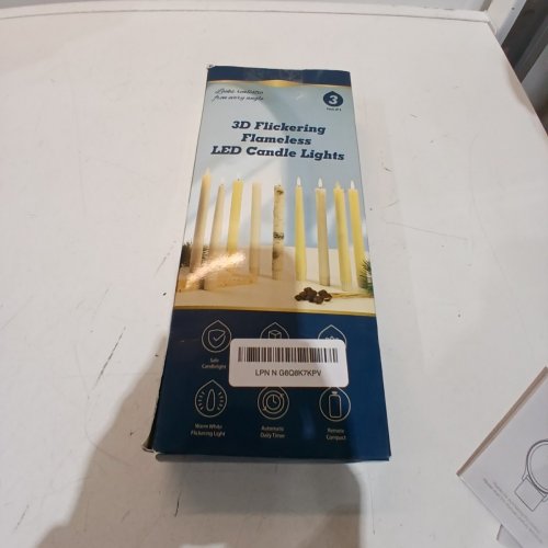 3PK SEHNSY DRIPLESS FLAMELESS TAPER CANDLES REAL WAX BATTERY OPERATED LED CANDLES SET WITH 3D FLICKERING FLAME - 9.6" - WHITE image 4