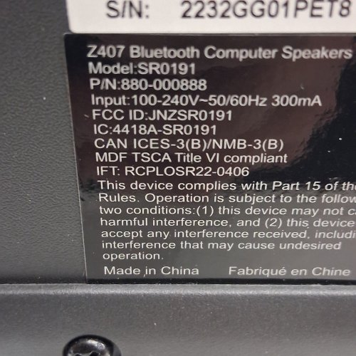 LOGITECH Z407 BLUETOOTH COMPUTER SPEAKERS WITH SUBWOOFER AND WIRELESS CONTROL - BLACK - (MODEL: 980-001347) image 7