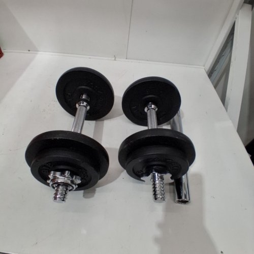 YES4ALL ADJUSTABLE DUMBELL HANDELS WITH COLLARS AND WEIGHTS - 32 LBS TOTAL (4 X 3 LBS/4 X 5 LBS) CAST IRON WEIGHT PLATES - CHROME image 2