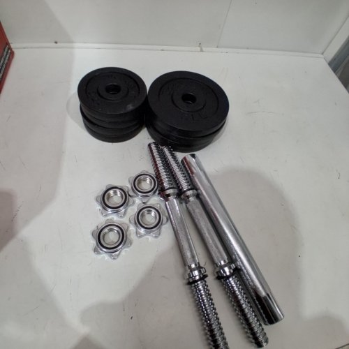 YES4ALL ADJUSTABLE DUMBELL HANDELS WITH COLLARS AND WEIGHTS - 32 LBS TOTAL (4 X 3 LBS/4 X 5 LBS) CAST IRON WEIGHT PLATES - CHROME image 3