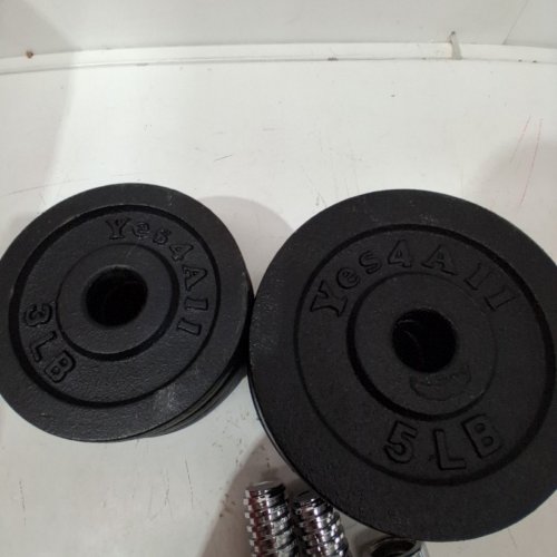 YES4ALL ADJUSTABLE DUMBELL HANDELS WITH COLLARS AND WEIGHTS - 32 LBS TOTAL (4 X 3 LBS/4 X 5 LBS) CAST IRON WEIGHT PLATES - CHROME image 4