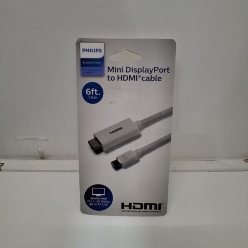 PHILIPS MINI DISPLAYPORT TO HDMI CABLE - 1080P FHD, 4K UHD @ 30HZ - 6FT - WHITE (MODEL: SWV2442N/27) image 2