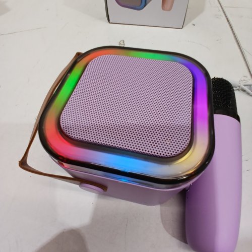 3PC QUPITE BLUETOOTH MINI KARAOKE MACHINE WITH 2 MICROPHONES WITH LED LIGHTS - PURPLE (MODEL: K12) image 2