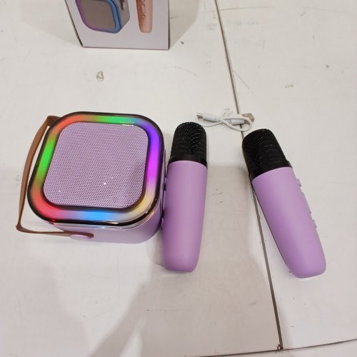 3PC QUPITE BLUETOOTH MINI KARAOKE MACHINE WITH 2 MICROPHONES WITH LED LIGHTS - PURPLE (MODEL: K12) image 3
