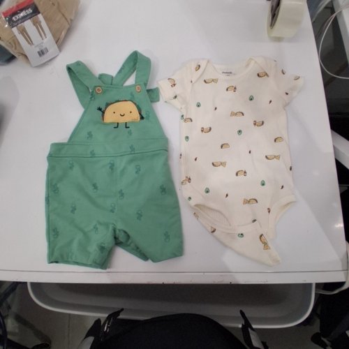 2PC PEKKLE OVERALL BODY SUIT AND TSHIRT SET - 18M - GREEN/CREAM (STYLE: 1769901) image 2