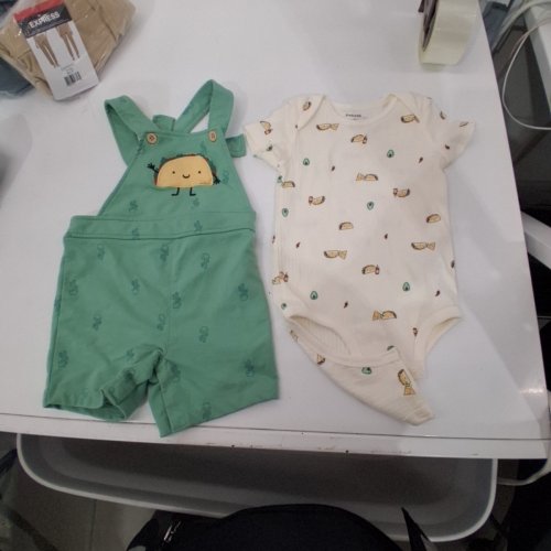 2PC PEKKLE OVERALL BODY SUIT AND TSHIRT SET - 18M - GREEN/CREAM (STYLE: 1769901) image 3