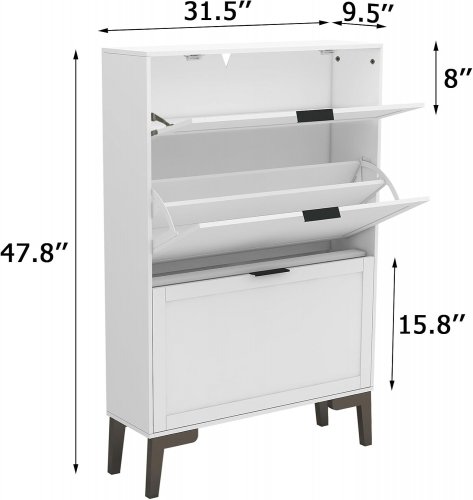 TAOHFE WOODEN ENTRYWAY SHOE STORAGE CABINET WITH 3 FLIP DRAWERS - 48" X 31" X 9" - WHITE - (MODEL: CT-SC006WH) image 2