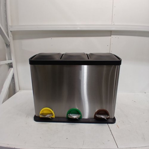 3-COMPARTMENT TRASH & RECYCLE STEP BIN - 45L CAPACITY - BLACK/STAINLESS STEEL (MODEL: 947604) image 3