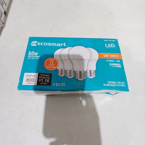 4PK ECOSMART A19 LED LIGHT BULBS - 60W EQUIVALENT - MEDIUM BASE E26 - SOFT WHITE 800LM (MODEL: A11A19A60WDUL12) image 3