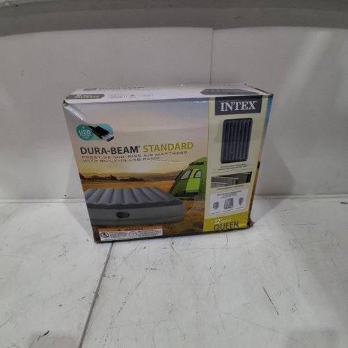 INTEX DURA-BEAM PRESTIGE AIR MATTRESS WITH BUILT IN USB PUMP - 12" RAISED - QUEEN - GREY (MODEL: 64114E) image 4