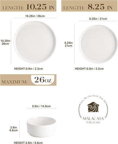 24PC MALACASA DINNERWARE DISH SET - WHITE (MODEL: LIFEATH-24) image 2
