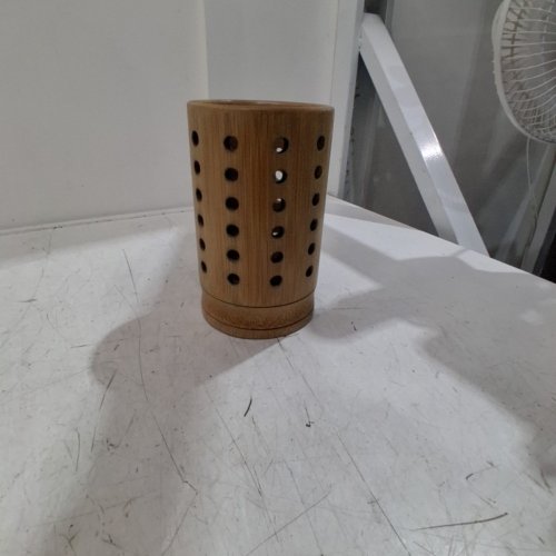 PERFORATED CYLINDRICAL HOLDER WOODEN- BROWN image 2
