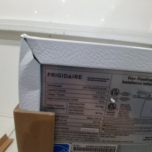 FRIGIDAIRE COMPACT REFRIGERATOR - 1.6 CU. FT; 19.01" X 18.7" X 19.6"; 115V - WHITE (MODEL: EFR176-WHITE-6COM) image 9