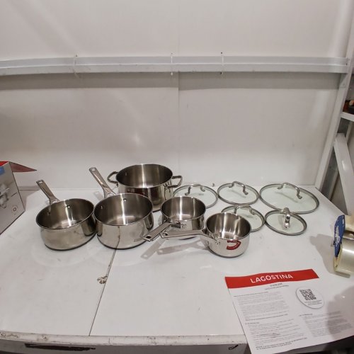 10PC LAGOSTINA CLASSICO STAINLESS STEEL COOKWARE SET & OVEN SAFE - SILVER (MODEL: L721.6192.10) image 2